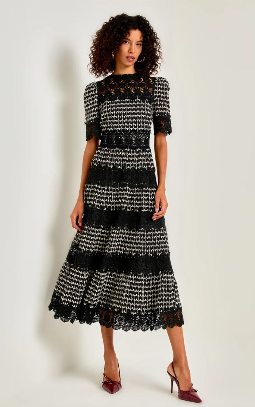 Lace Embroidery Short Sleeve Midi Dress