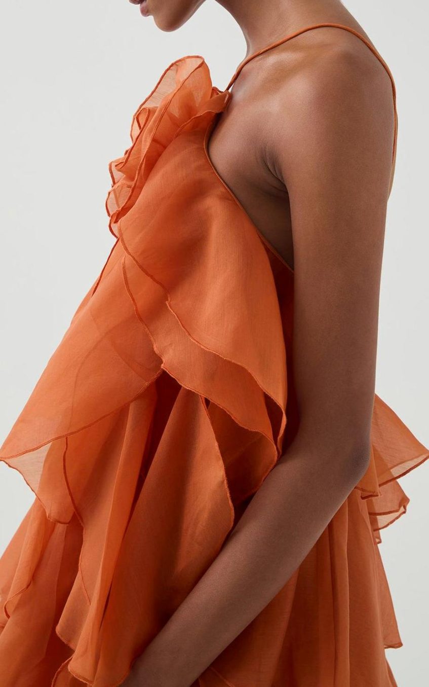 3D Flower Halter Neck Frill Maxi Dress