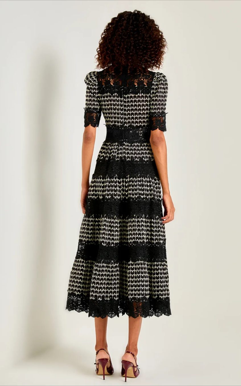 Lace Embroidery Short Sleeve Midi Dress