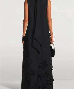 3D Floral High Neck Sleeveless Maxi Dress Black