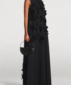 3D Floral High Neck Sleeveless Maxi Dress Black