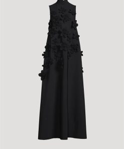 3D Floral High Neck Sleeveless Maxi Dress Black