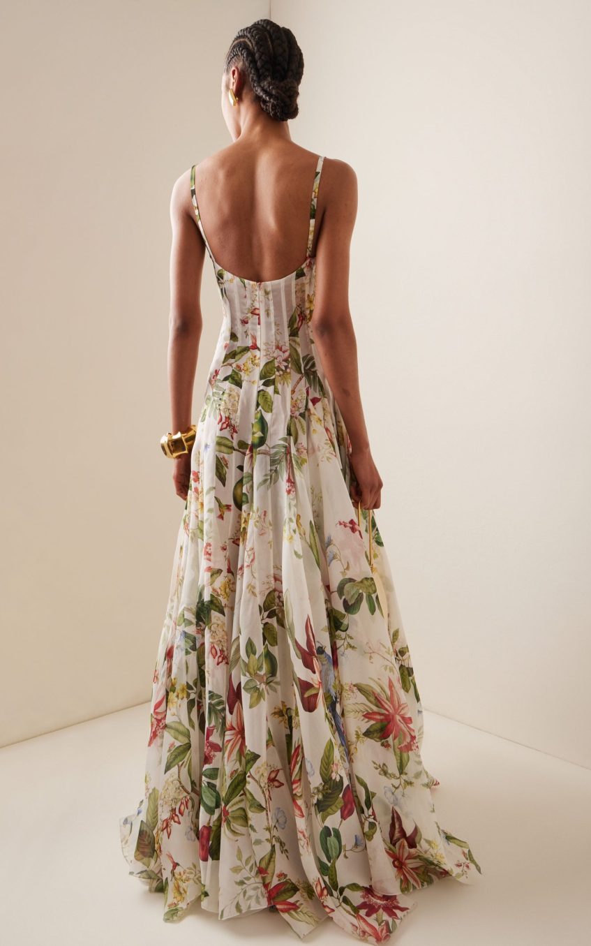 Floral Ruched Sweetheart Neckline Maxi Dress