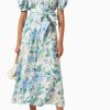 Floral Single Breasted Puff-Sleeve Midi Dress With Belt