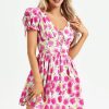 Floral Backless Short Sleeve Dress Pink