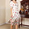 Floral Puff Sleeve V-Neck Belted Midi Dress