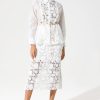 Long Sleeve Lace Cut-Out Slit Dress Suit White