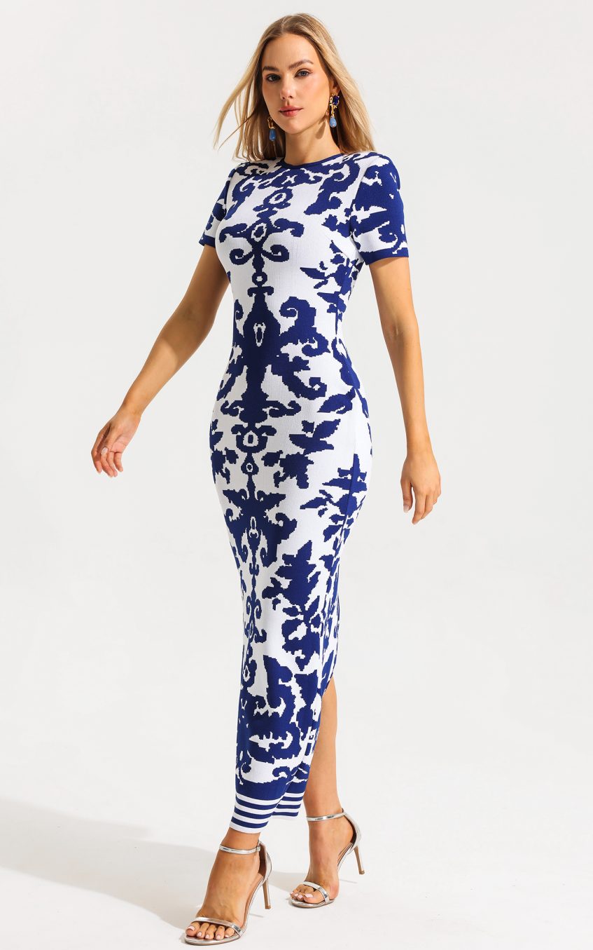 Kint Paisley Print Round Neckline Midi Dress