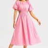 Capucine Puff Sleeve Midi Dress Pink