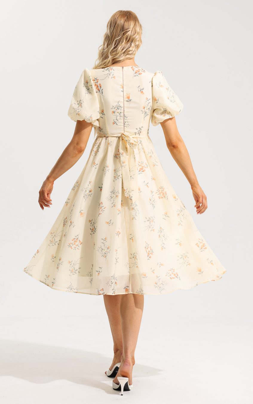 Floral V-Neck Short Sleeve Midi Dress