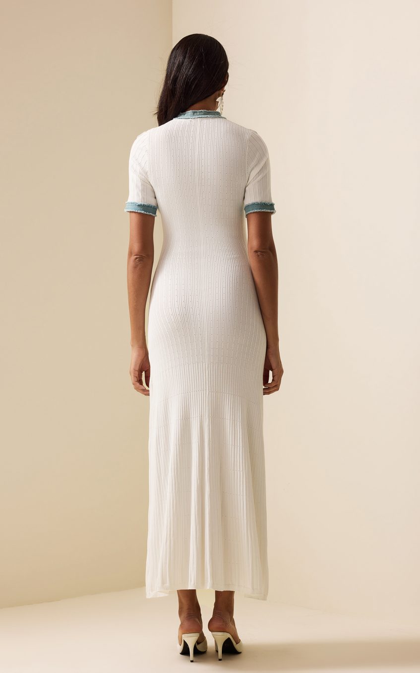 Knit Denim Contrast Color Midi Dress