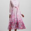 Floral Lantern Sleeve Midi Dress With Belt