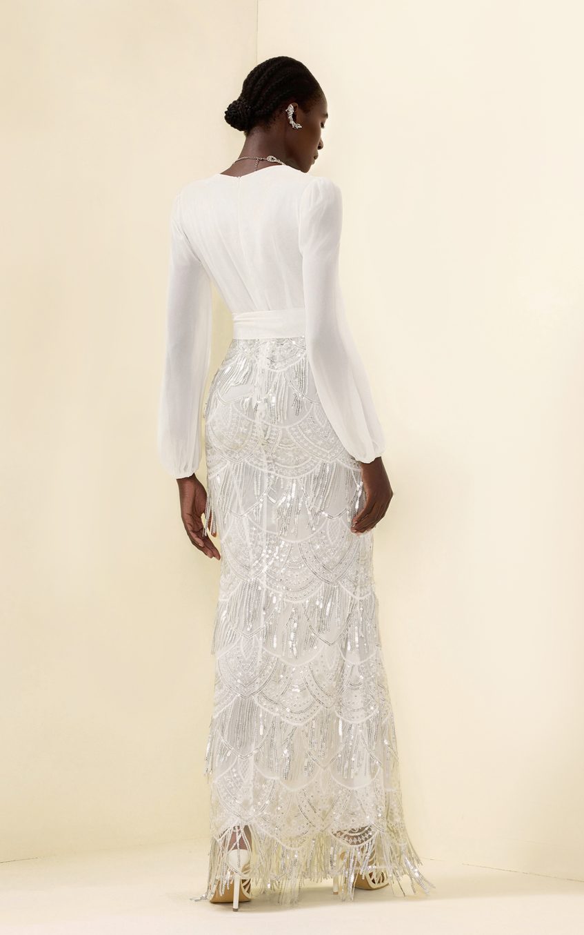 Sequin Tassel Long Sleeve Maxi Dress