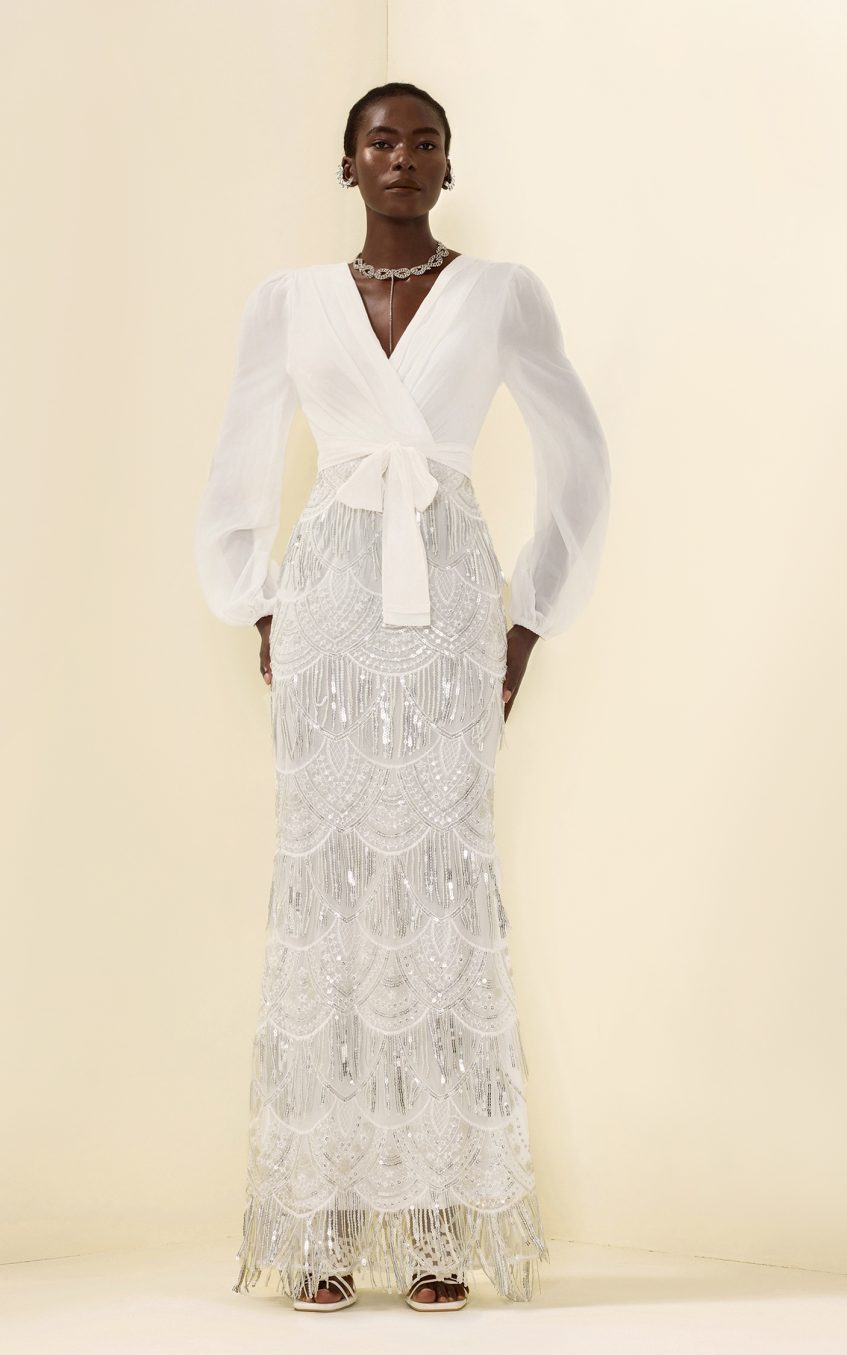 Sequin Tassel Long Sleeve Maxi Dress