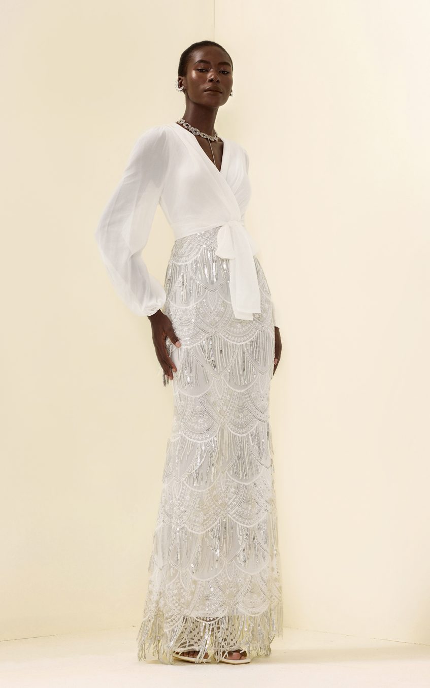 Sequin Tassel Long Sleeve Maxi Dress