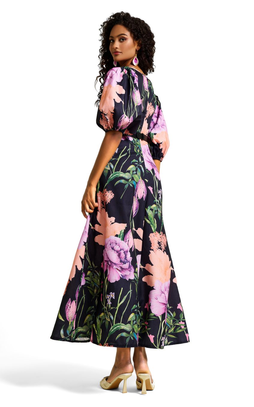 Floral V-Neck Midi Dress With Belt