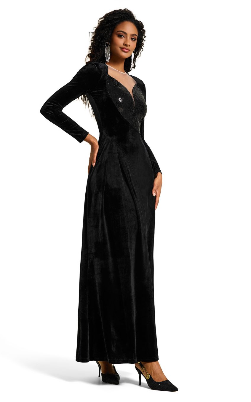 Sequin Velvet Splicing Midi Dress