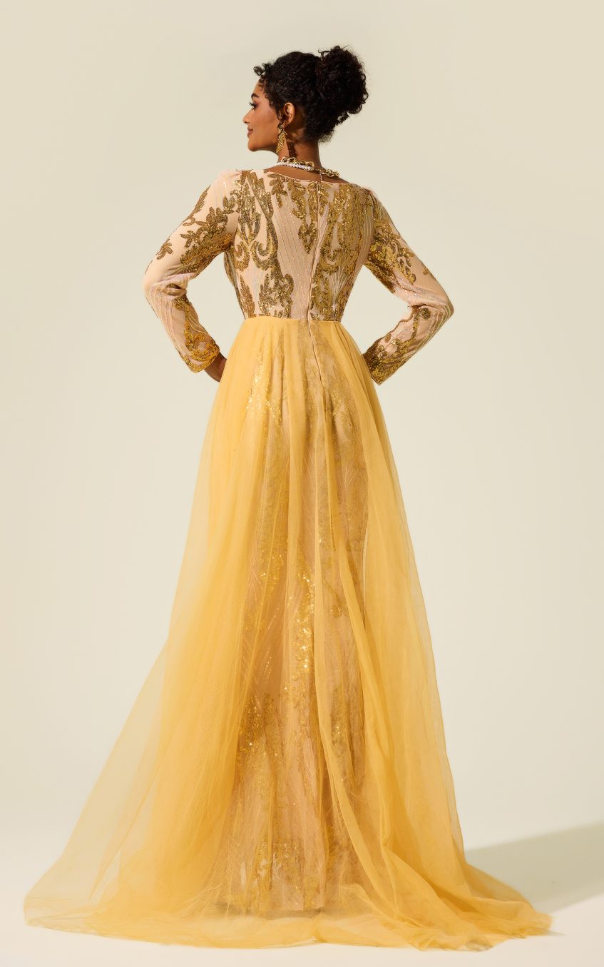 Sequin V-Neck Long Sleeve Cape Maxi Dress