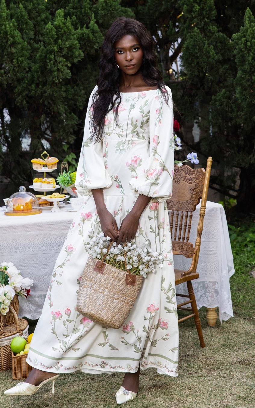 Floral Lantern Sleeve Off-Shoulder Maxi Dress