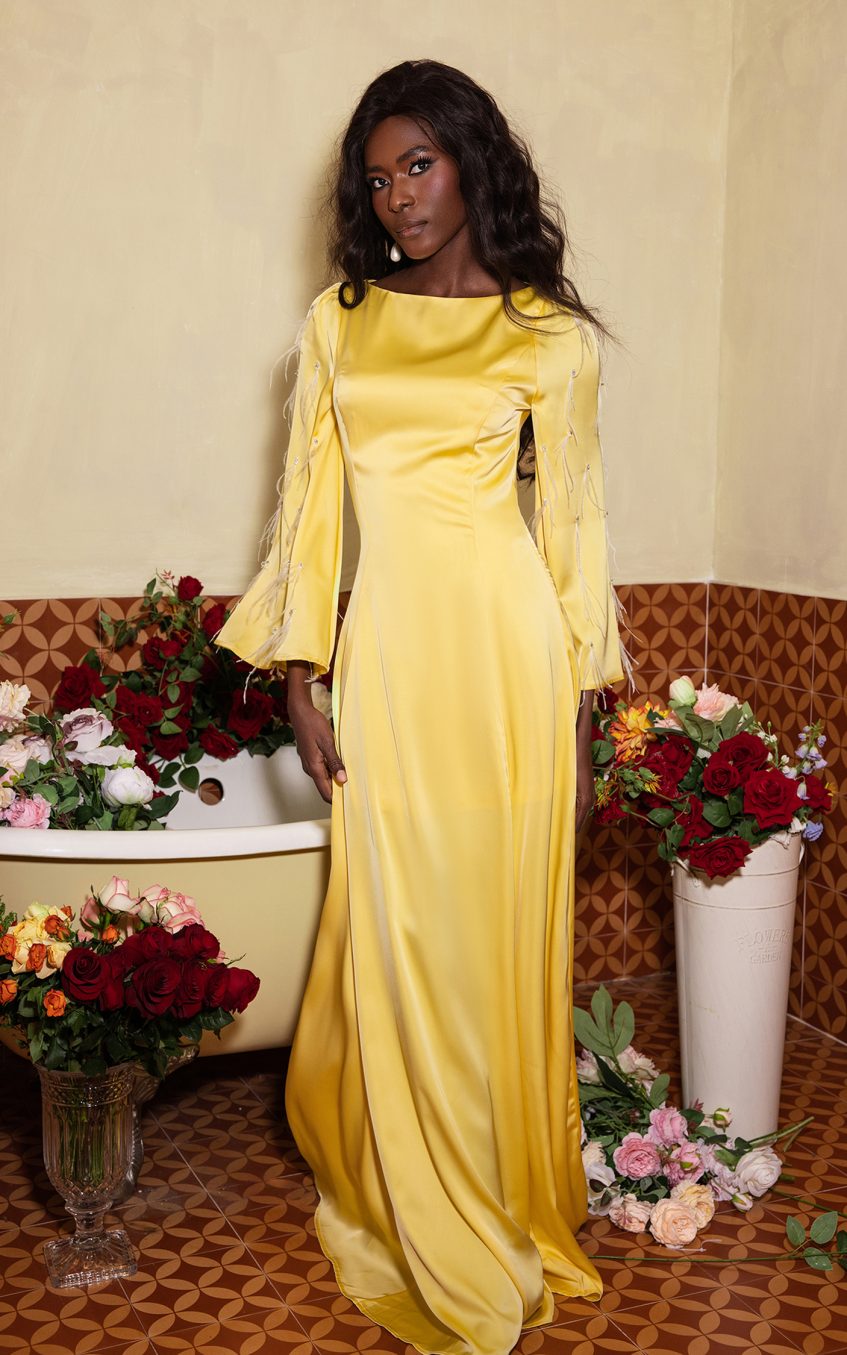 Solid Satin Rhinestone Maxi Dress