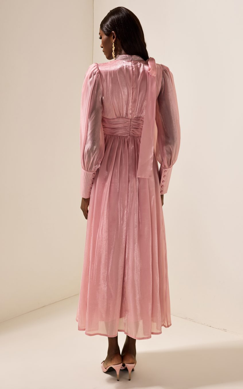 Rhinestone Solid Ruched Midi Dress