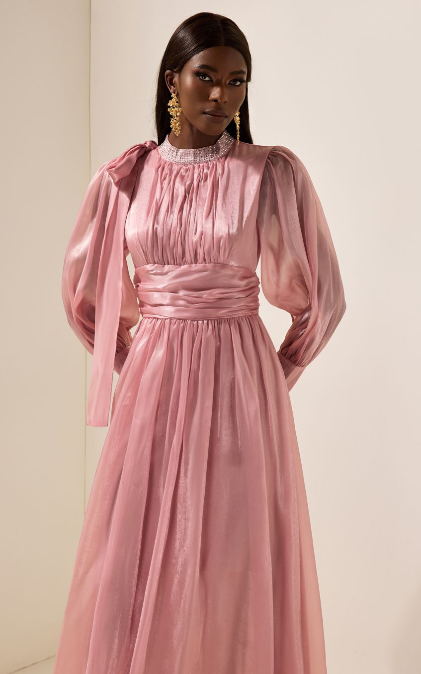 Rhinestone Solid Ruched Midi Dress