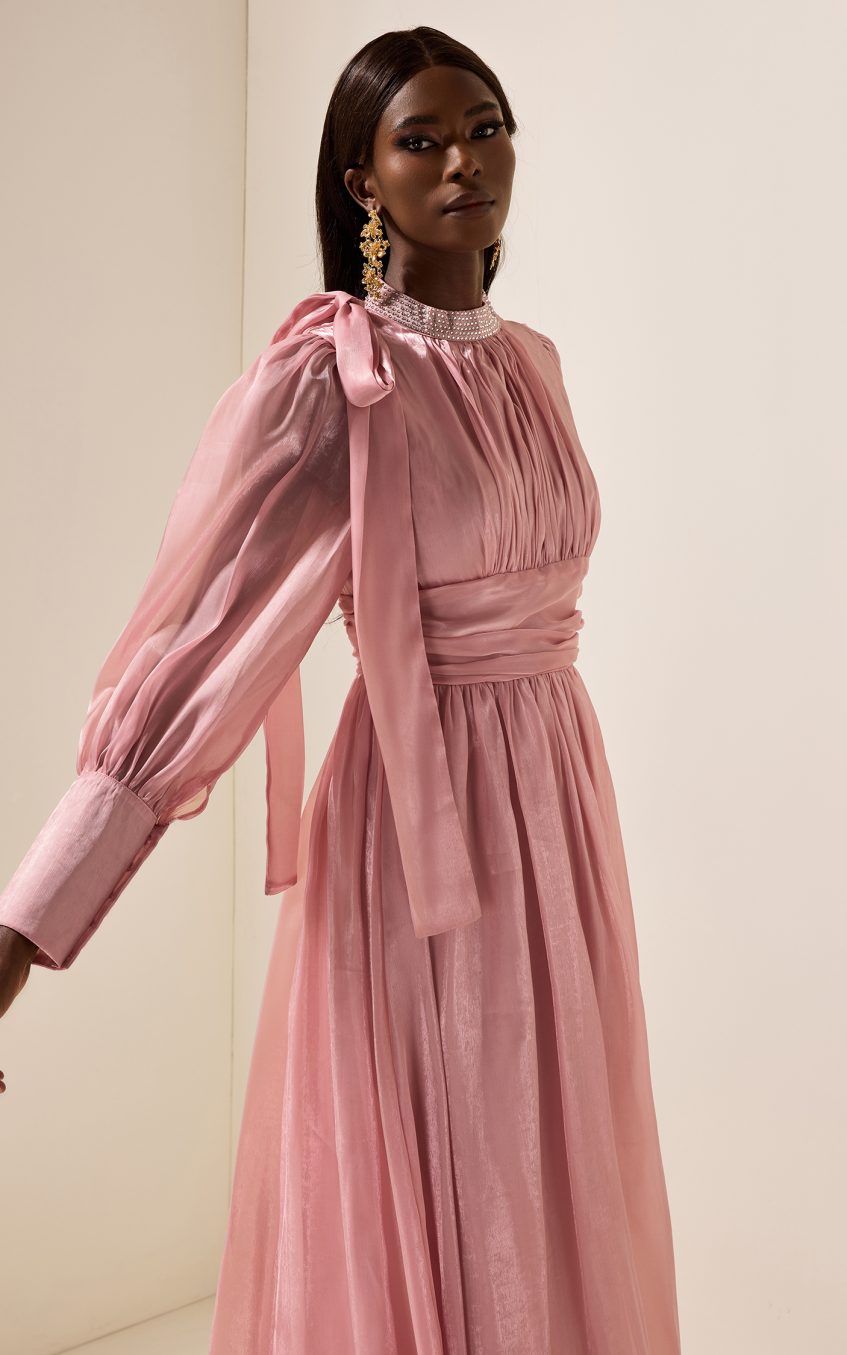 Rhinestone Solid Ruched Midi Dress