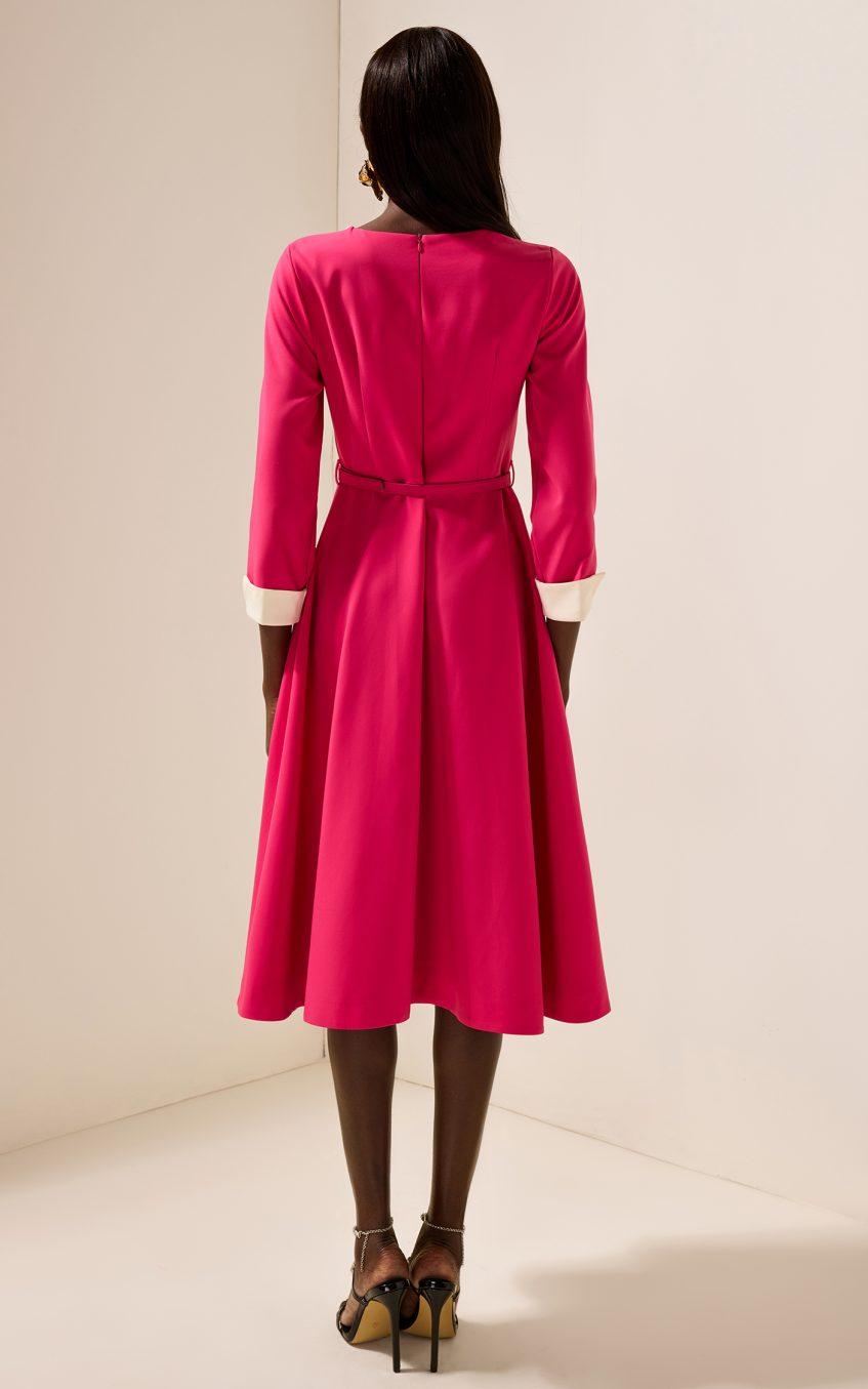 Solid Rhinestone Midi Dress With Belt