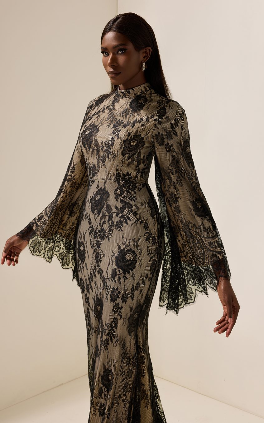 Lace Long Sleeve Midi Dress
