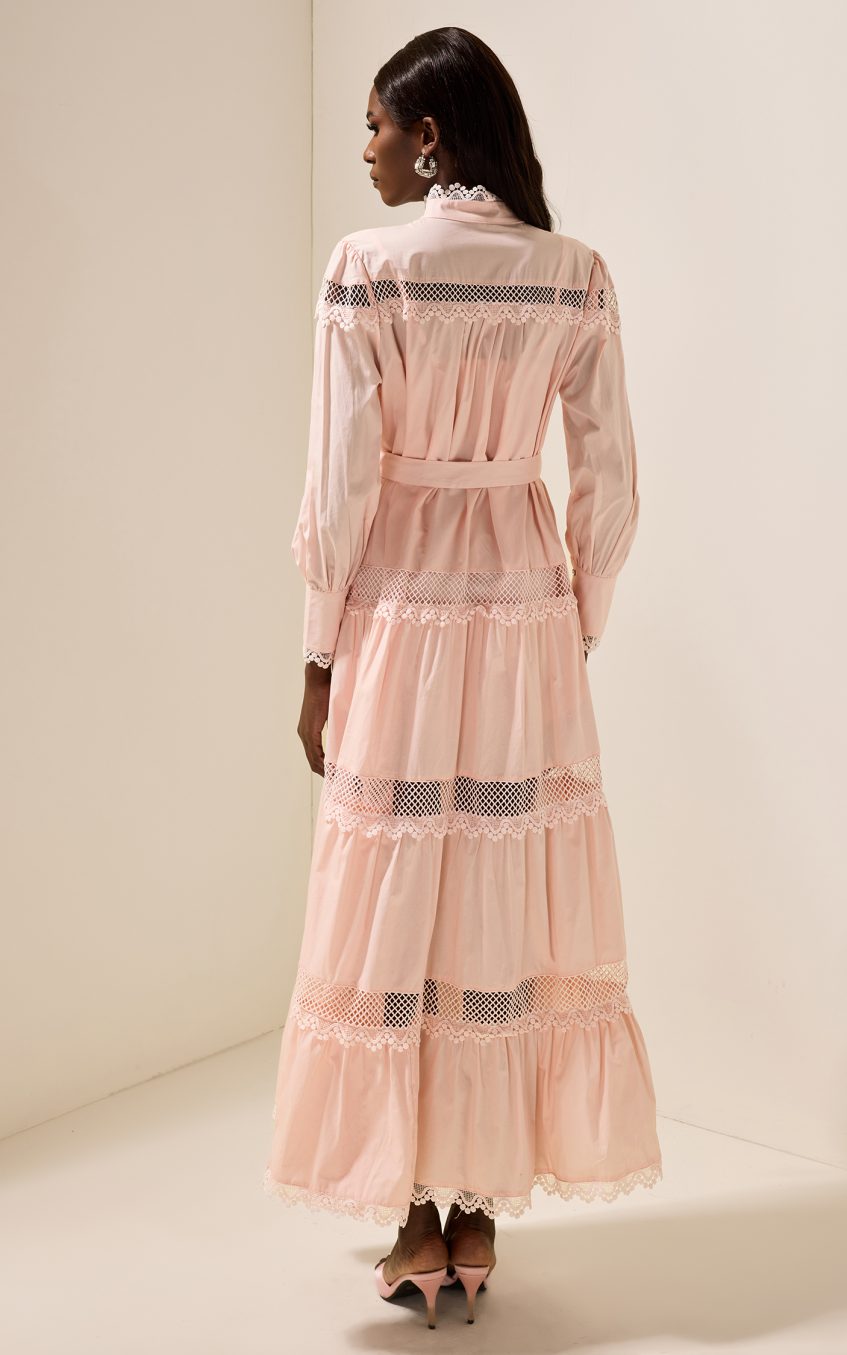 Solid Lace Bottom Midi Dress With Belt