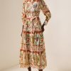 Palace Print Stand Collar Midi Dress With Belt