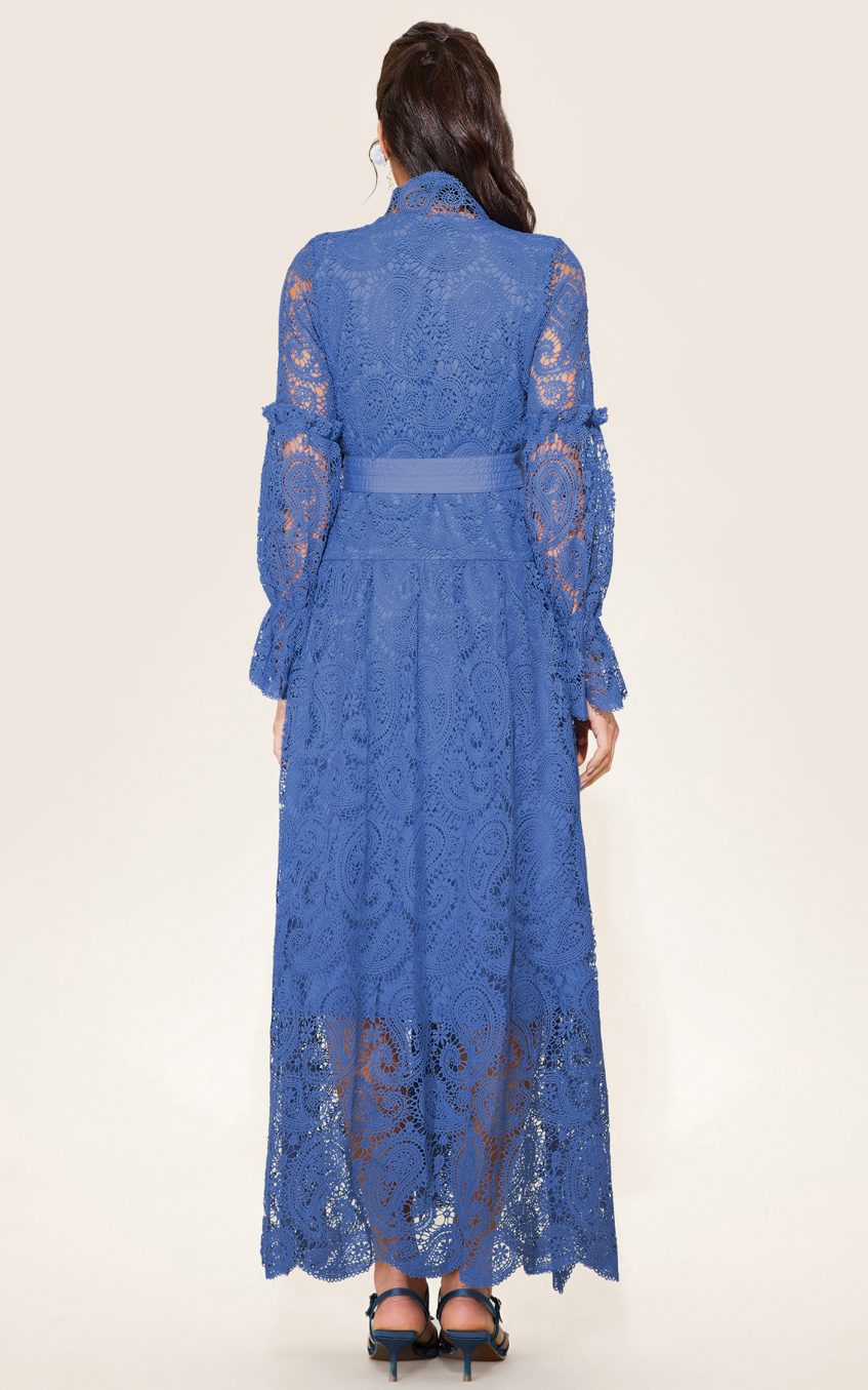 Single Breasted Lace Split Midi Dress