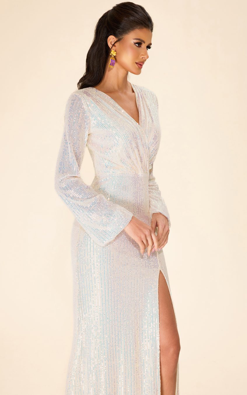 Sequin Split Long Sleeve Midi Dress
