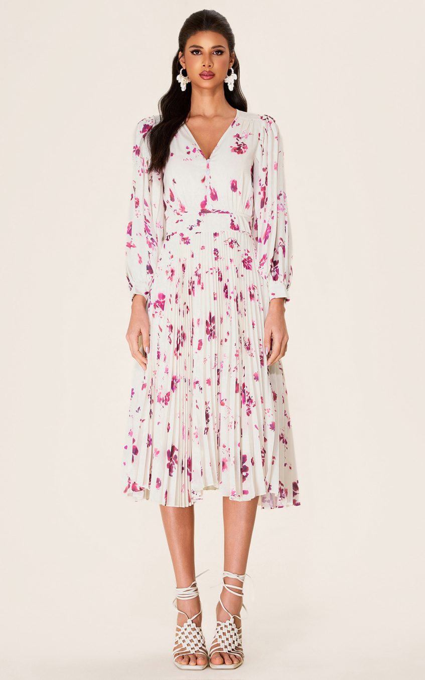 Chiffon Floral V-Neck Midi Dress