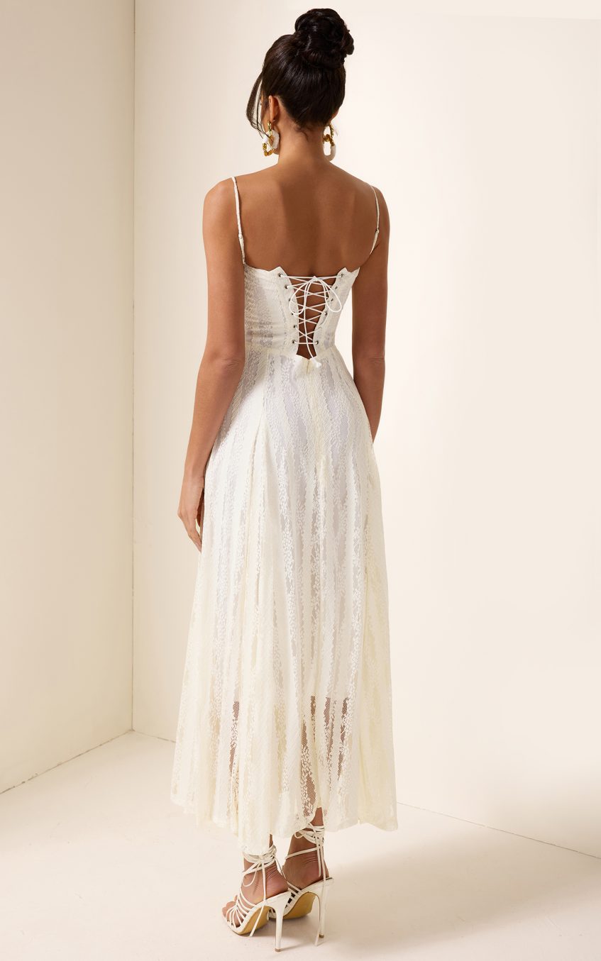 Solid Lace Rhinestone Midi Dress