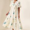 Floral Puff Sleeve Smocking Midi Dress