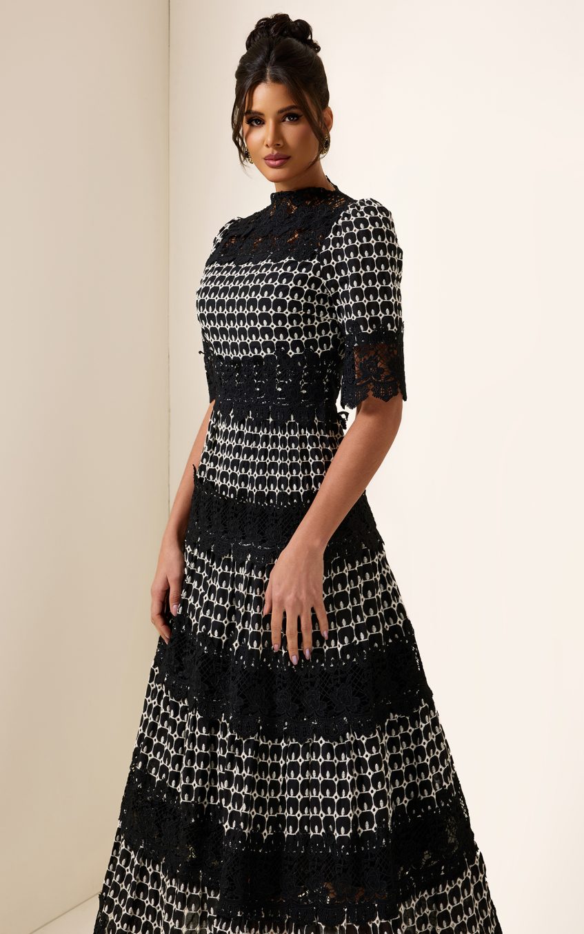 Lace Embroidery Short Sleeve Midi Dress