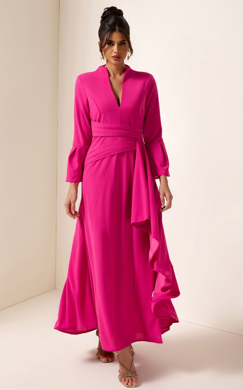 Solid Pleated Split Midi Dress