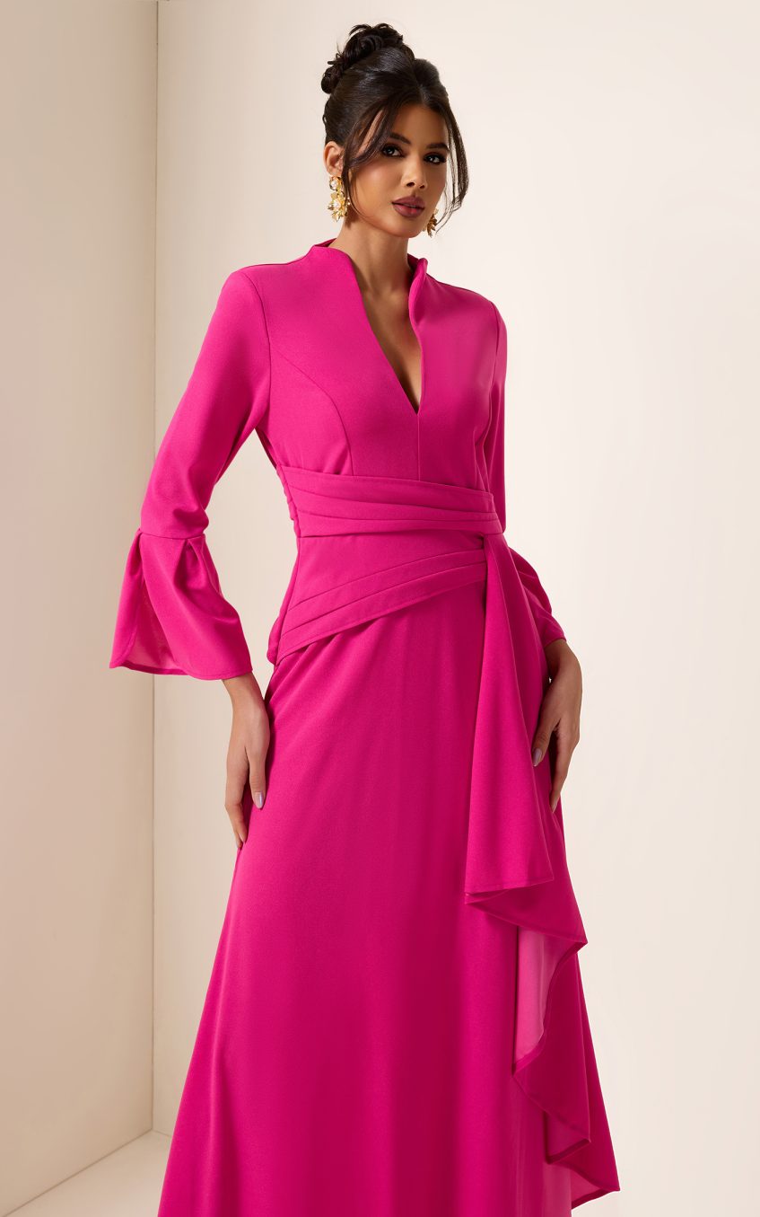 Solid Pleated Split Midi Dress