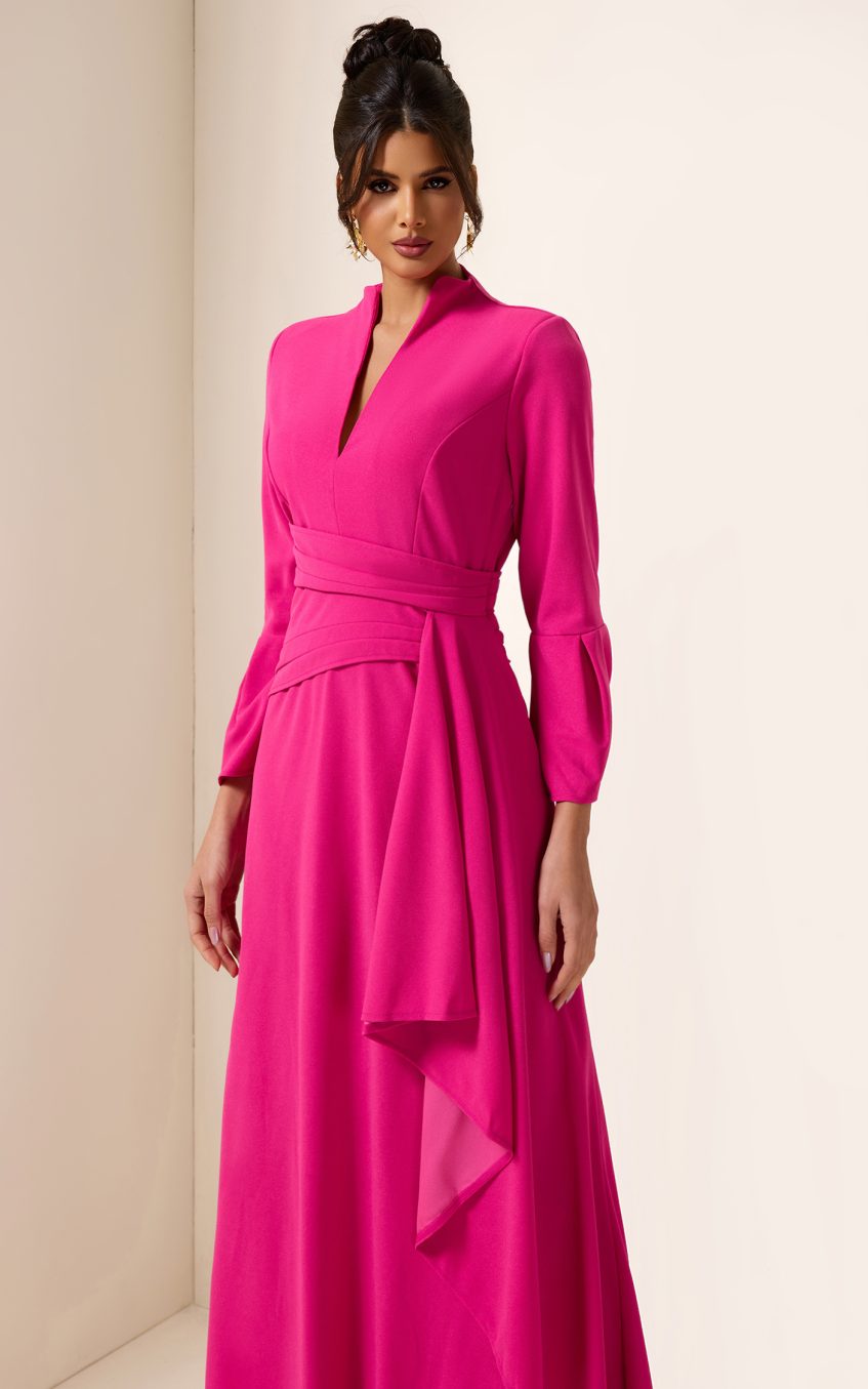 Solid Pleated Split Midi Dress