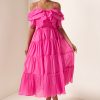 Solid Ruffle Pleat Midi Dress