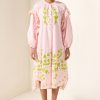 Embroidered Lantern Sleeve Heart Print Midi Dress
