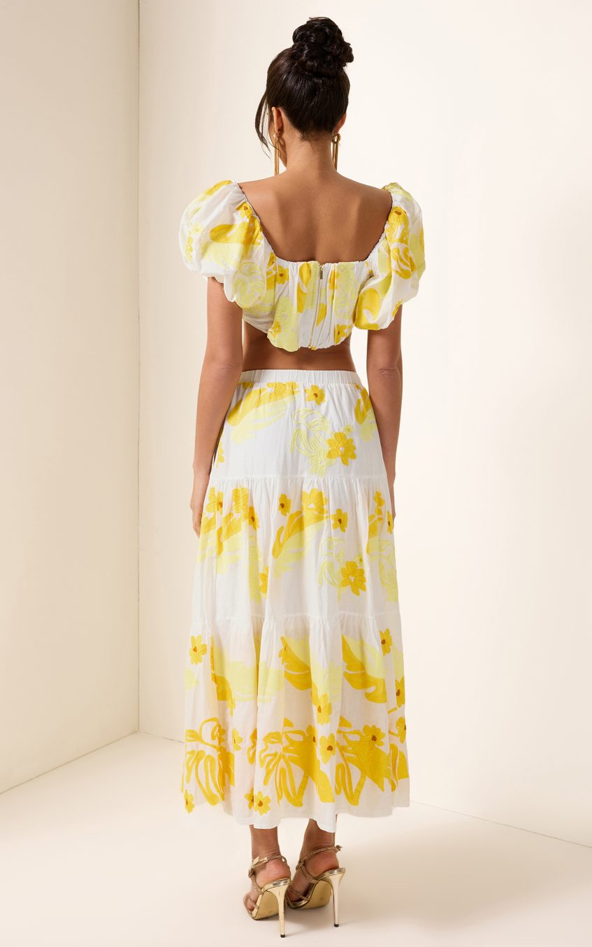 Embroidery Off-Shoulder Top & High Waist Midi Dress Set