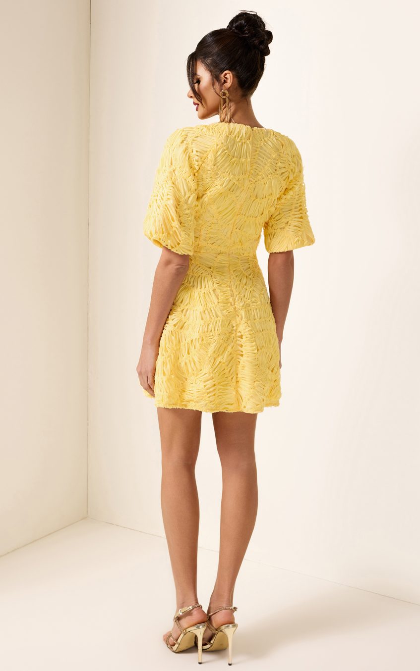 Cut-Out V-Neck Puff Sleeve Mini Dress