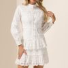 Solid Lace Ruffle Lantern Sleeve Mini Dress