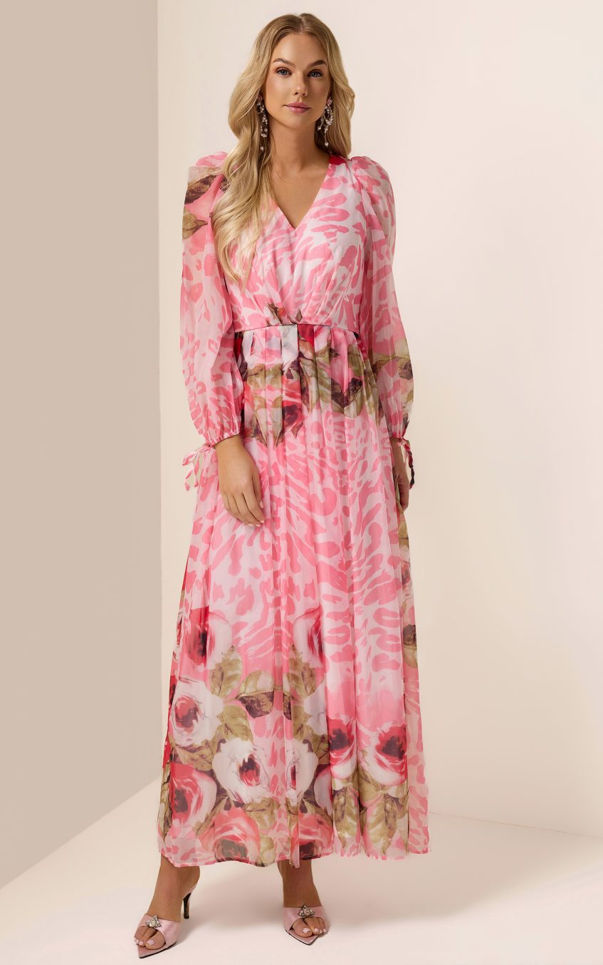 Floral V-Neck Long Sleeve Maxi Dress