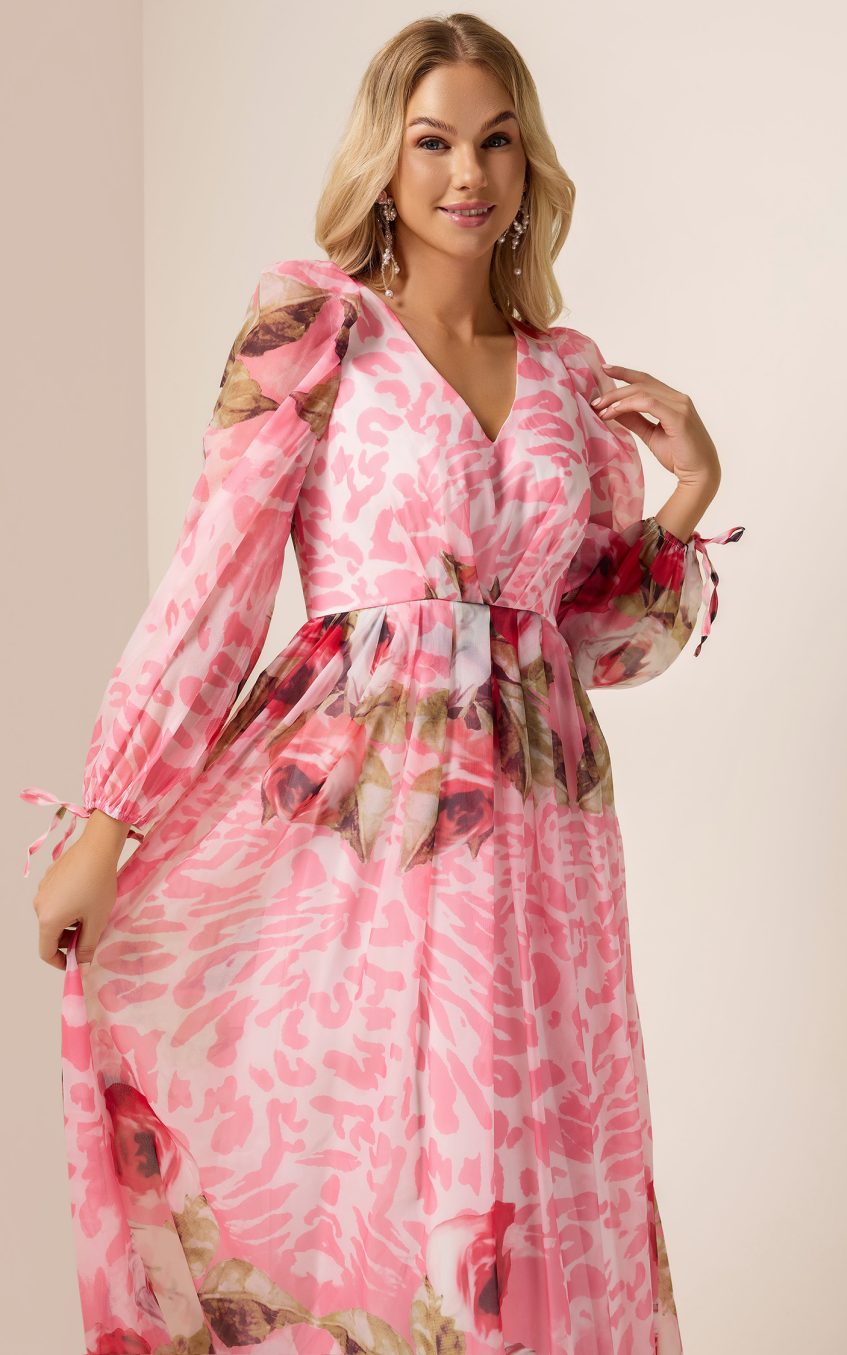 Floral V-Neck Long Sleeve Maxi Dress