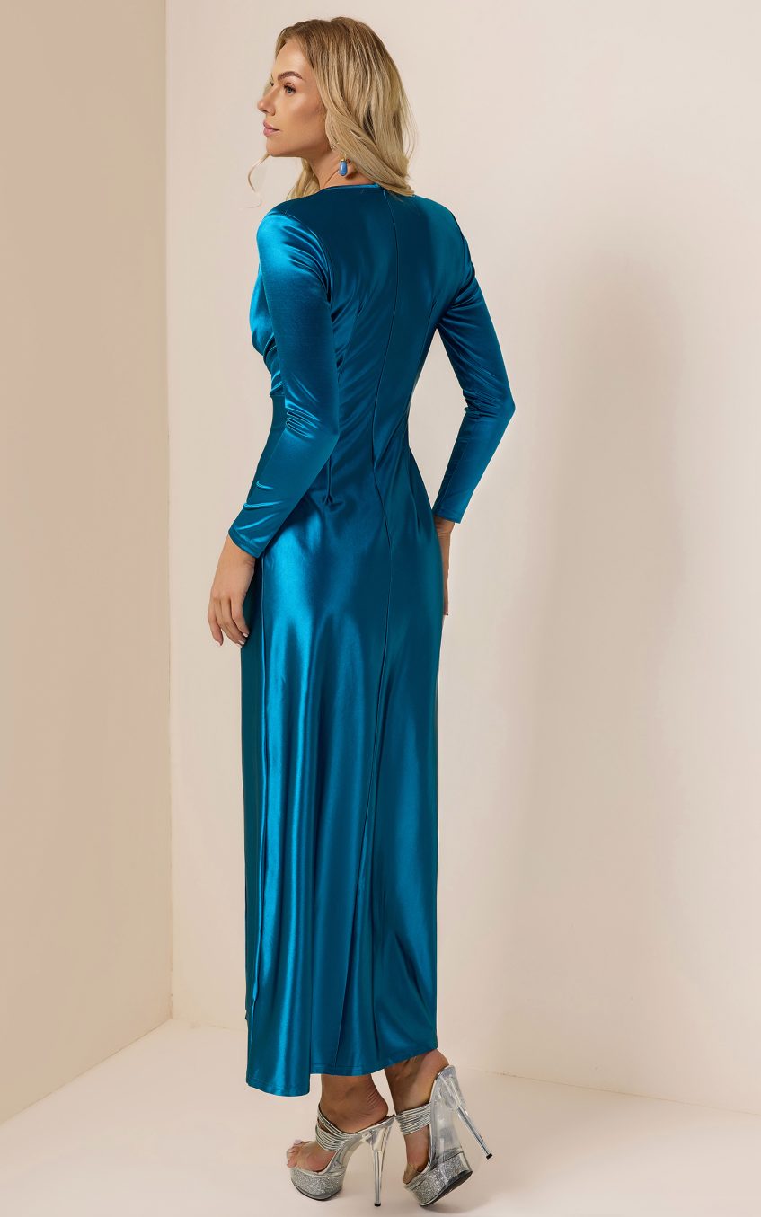 Satin Solid Faux Pearl Midi Dress