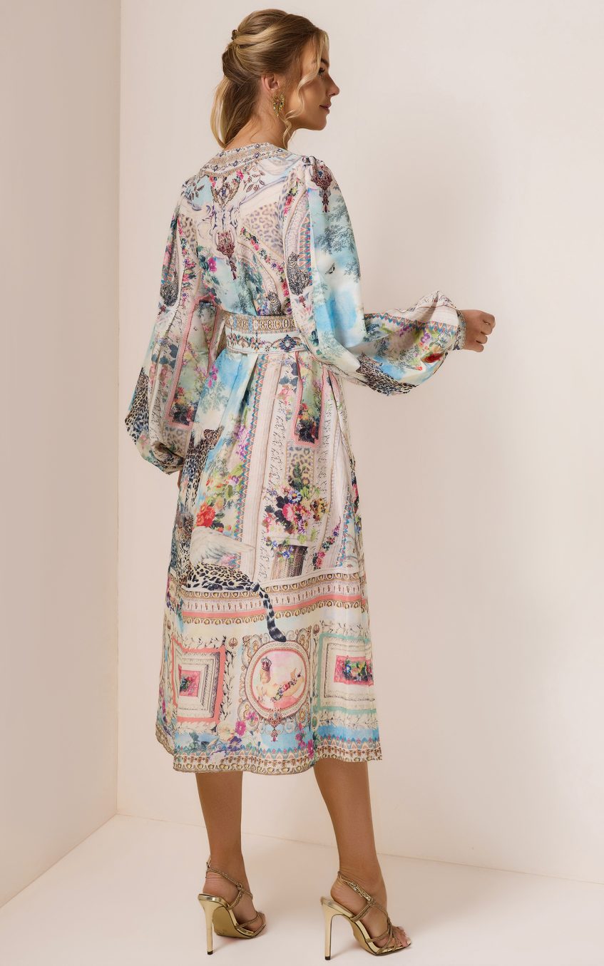 Rhinestone Floral V-Neck Midi Dress