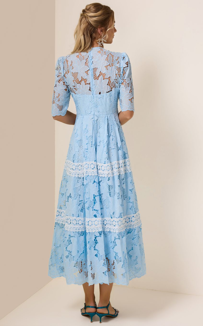 Lace Splicing V-Neck Midi Dress